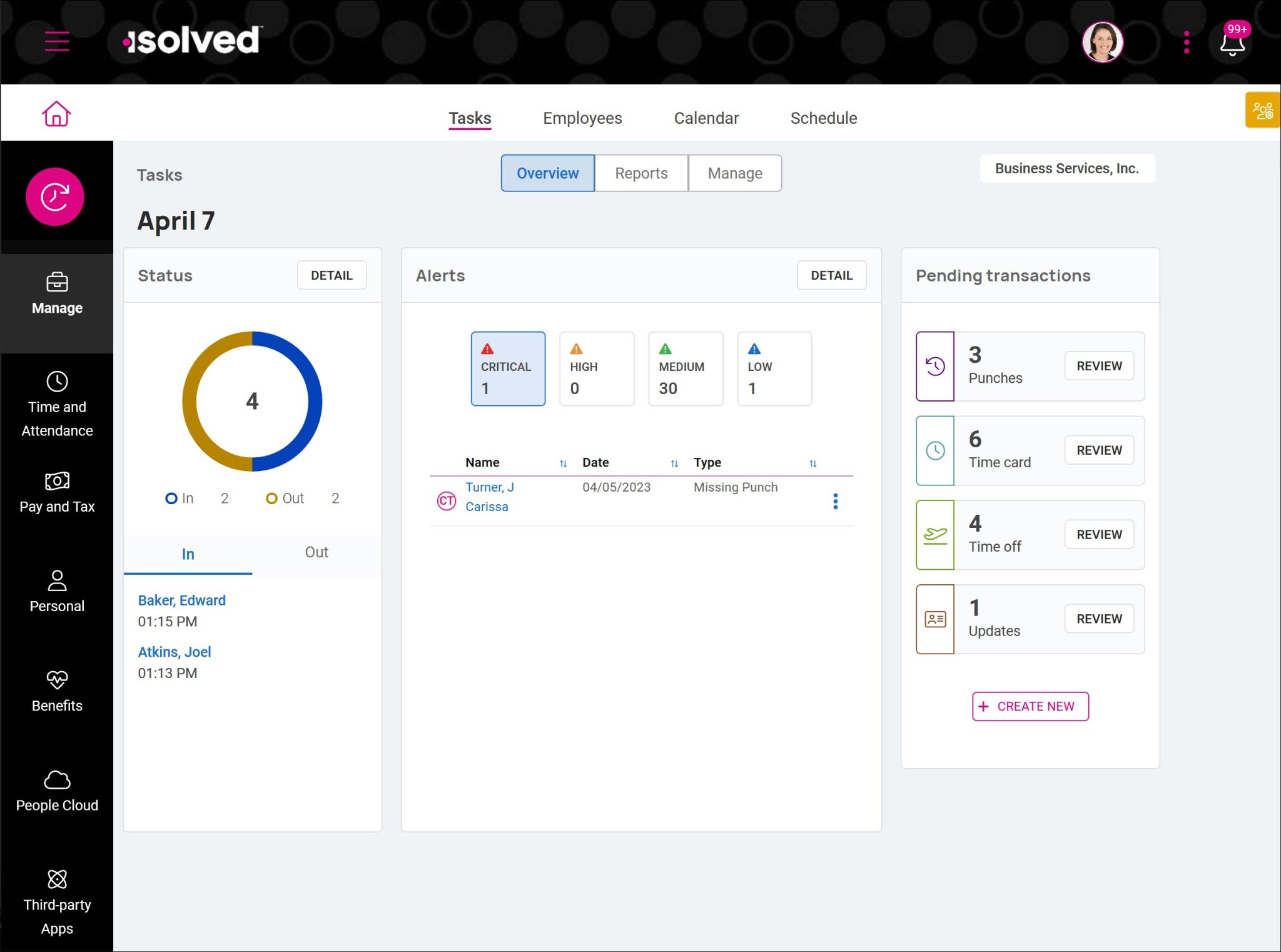Screenshot showing overview of Manager / Supervisor Tasks in the Adaptive Employee Experience