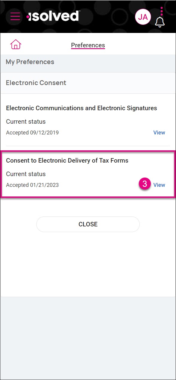 Click View to view the terms and conditions of electronic delivery consent