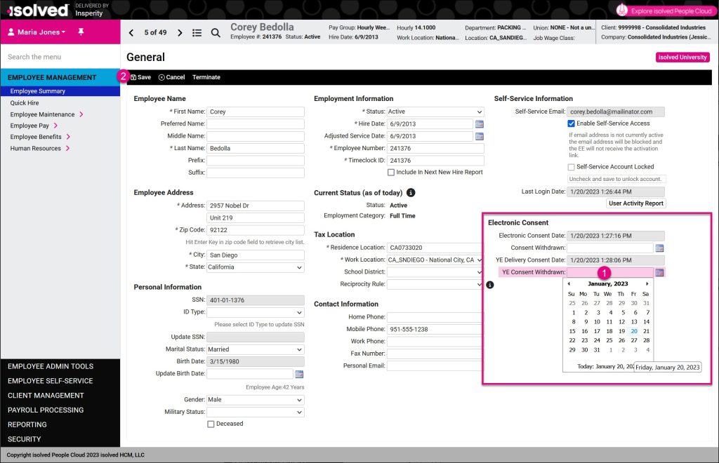 Employee General screen - Removing Year-End Electronic Consent