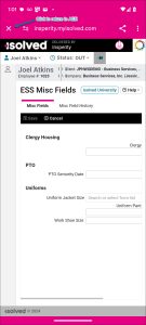 Screenshot showing the Misc Fields page in Classic View on a phone with an X to return to AEE